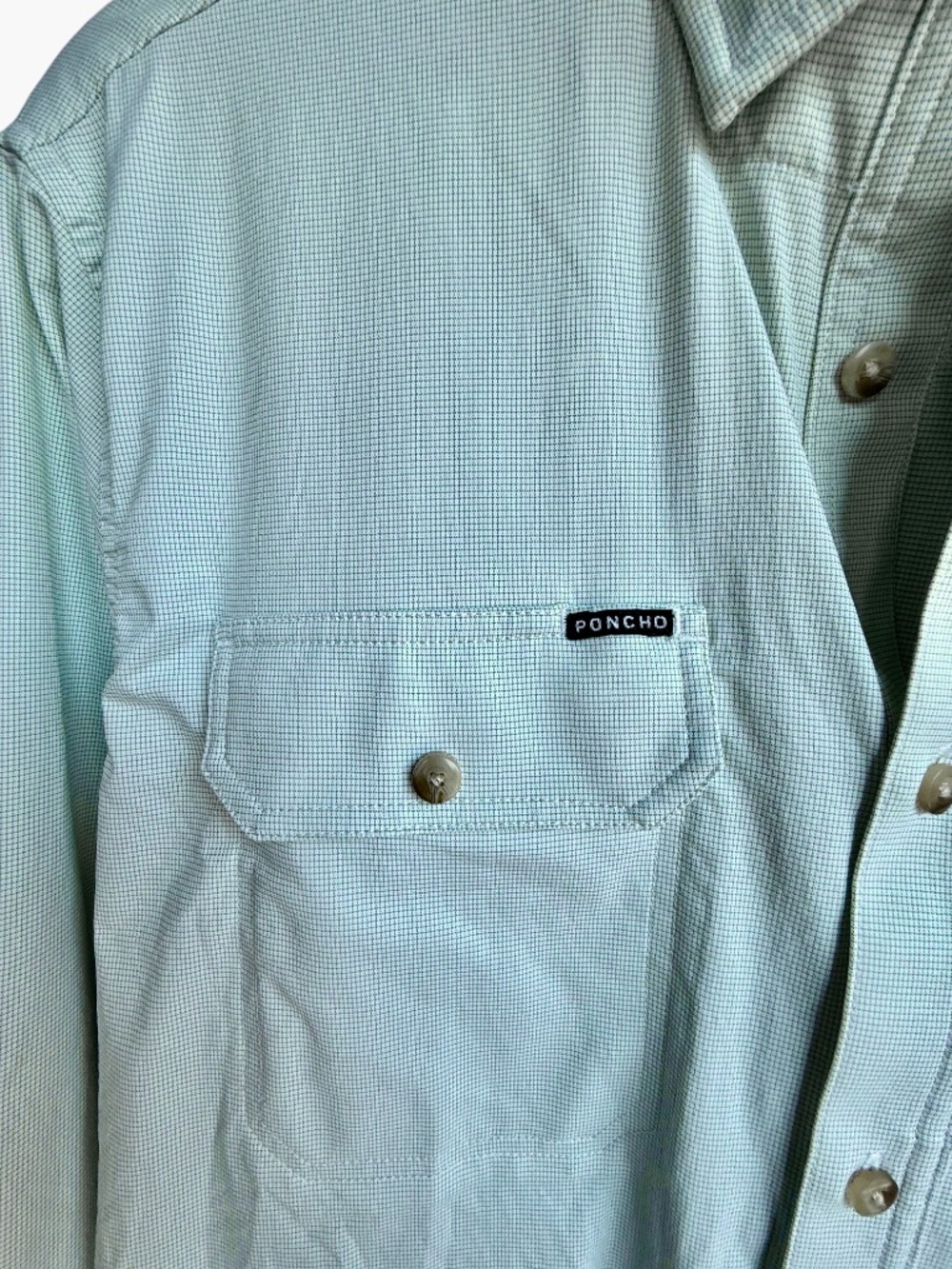Poncho The Topwater Long Sleeve Turf Green Microcheck Button Down Shirt Sz M - Picture 4 of 9